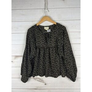 Denim & Supply Ralph Lauren Blouse Womens Small Black Floral Boho Peasant Top